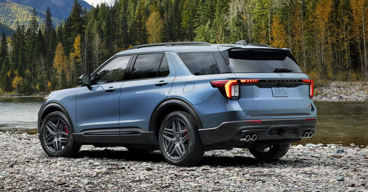 2025 Ford explorer parked next to a river on rocks
