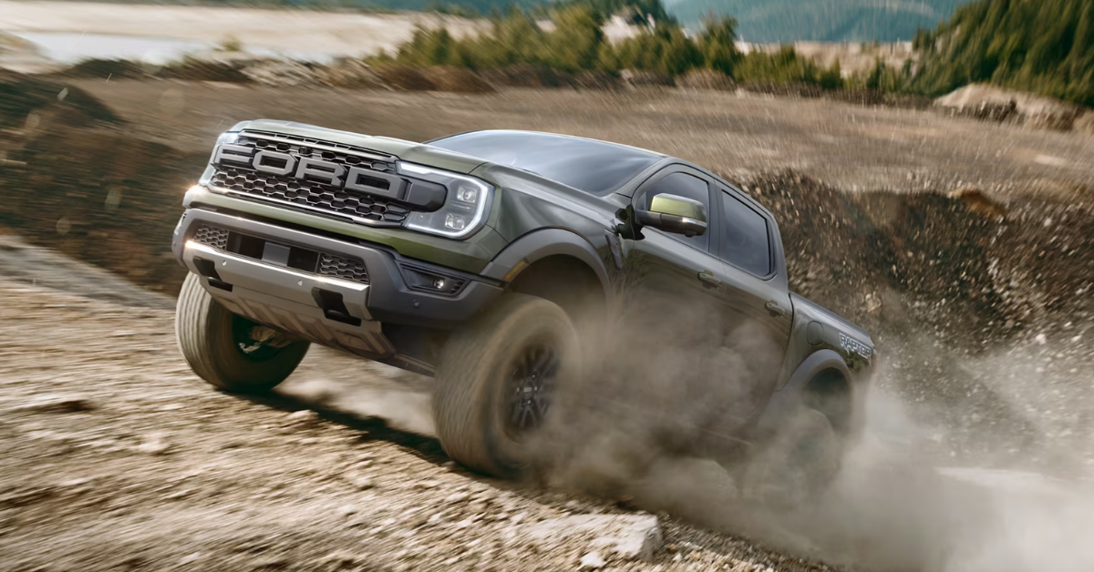 Ford Ranger climbing up a dirt hill