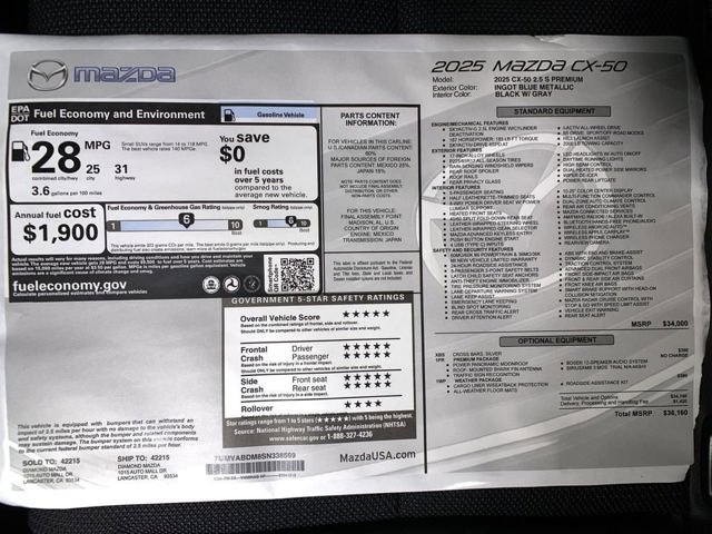 2025 Mazda Mazda CX-50 2.5 S Premium Package